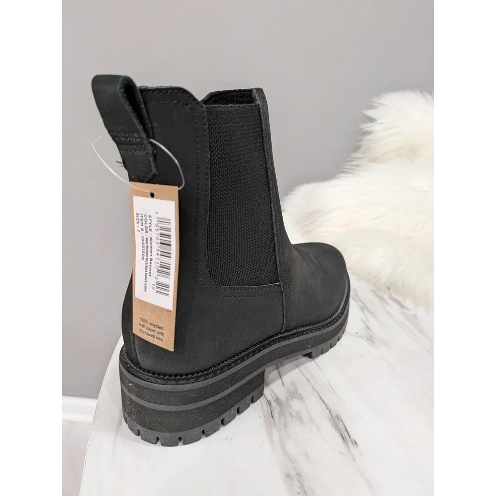 NEW NO BOX TOMS Bennet Boots Size 7 Black Nubuck Leather Water Resistant Chelsea
